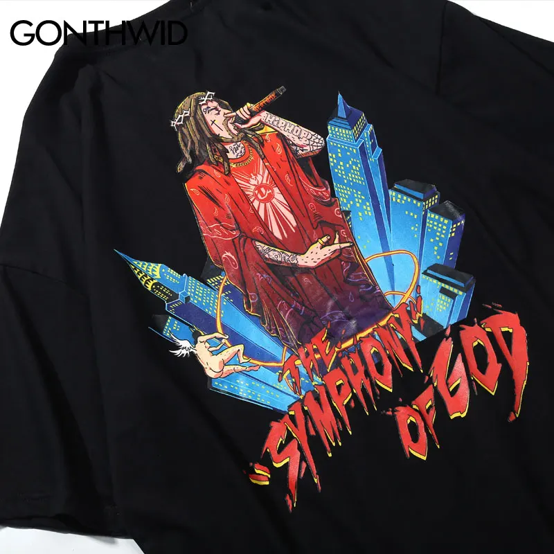 GONTHWID Symphony Of God Tshirts Funny Hip Hop Streetwear T Shirts 2019 Summer Men Harajuku Casual Short Sleeve Tops Tees Male | Мужская