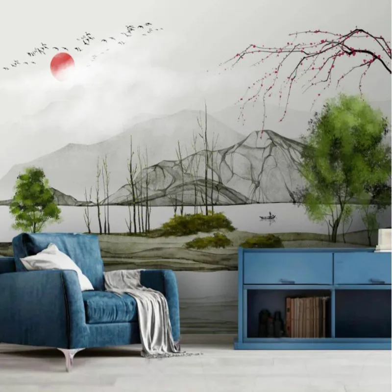 Китайский современное искусство чернила пейзаж фон декоративная картина на