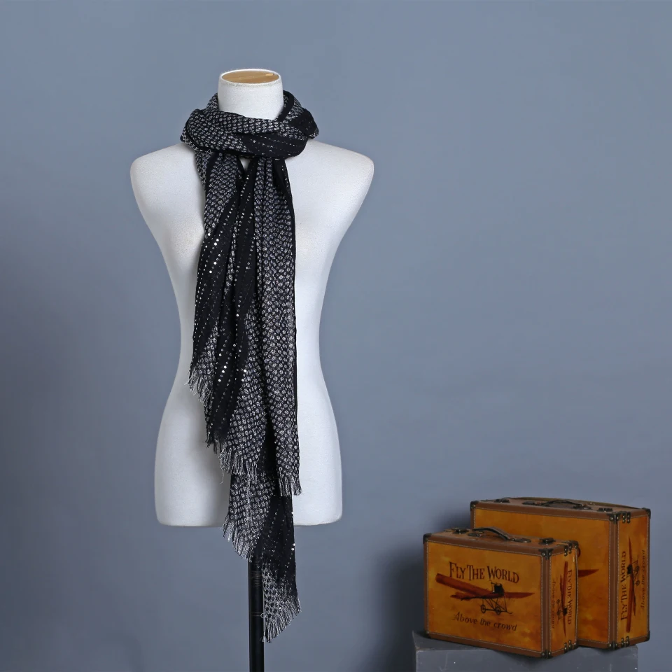 2019 новый модный дизайн черный шарф с блестками зима осень благородный основной
