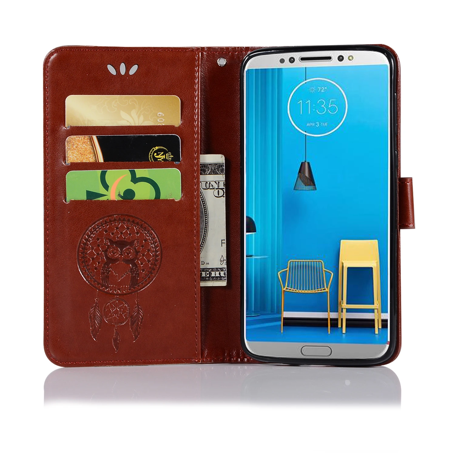 AtomBros for Moto G6 Case Retro Owl Design Flip Leather Motorola Plus G4 G5 G5S Play Phone | Мобильные телефоны и