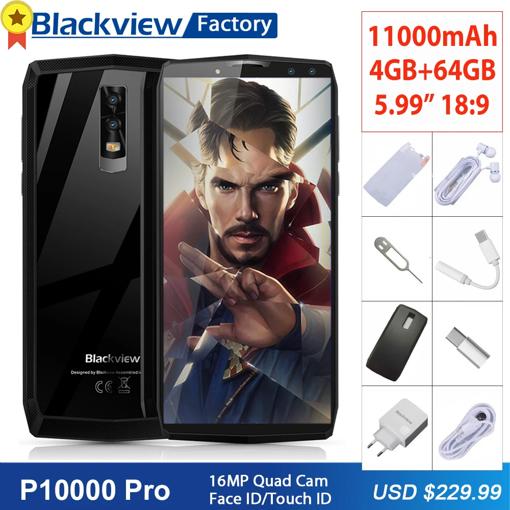 Blackview P10000 Pro 11000 мАч мобильный телефон 16MP 4 камеры Лицо ID 5 99 &quotFHD + - Цена: 0