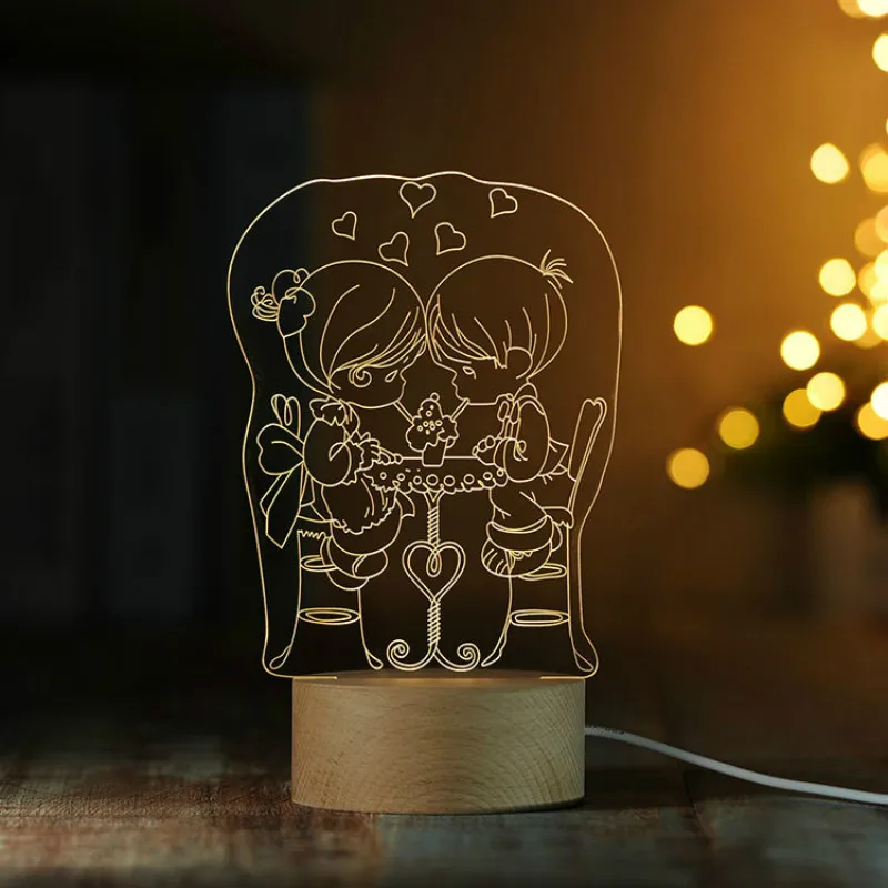 Светодиодная 3D лампа деревянная основа серия пар графика акриловая доска