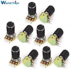 Резистор потенциометра WH148, резистор с накатанным валом B1K, B5K, B20K, B50K, B100K, B500K, 3Pin, линейный конический вращающийся, с крышкой, для Audrino, 5 шт.