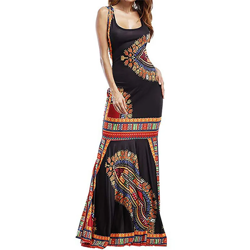2019 Новый Для женщин в богемном стиле без рукавов длинное летнее платье с