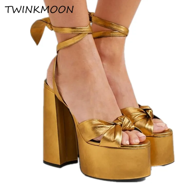 Platform Sandals Women High Heels Shoes Knot Peep Toe Ankle Strap Summer Sheepskin Celebrity Sandalias Mujer 2019 | Обувь - Фото №1