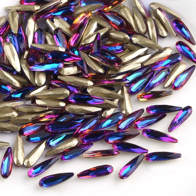 Высокое качество 3*10 мм Кристальные Капли 20 шт стеклянные блестящие 3D художественные камни AB красочные алмазные DIY украшения Подвески - Цвет: blue