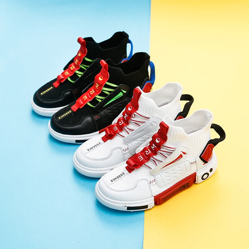 Bakkotie 2019 Autumn Kids High Sneakers New Boys Fashion Black Sports Shoes Baby Girls Soft Breathable Slip On Casual Sock | Детская