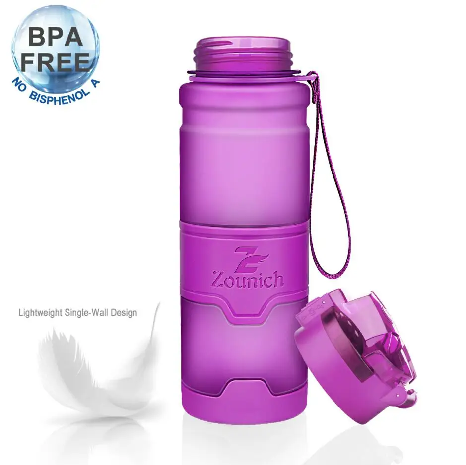 Purple ZOUNICH, бутылка для воды, спортивный шейкер, бутылка для воды, для путешествий, герметичная, Тритан, пластиковая, для кемпинга, дома, тыква, бутылка для напитков, BPA бесплатно - Цвет: Purple