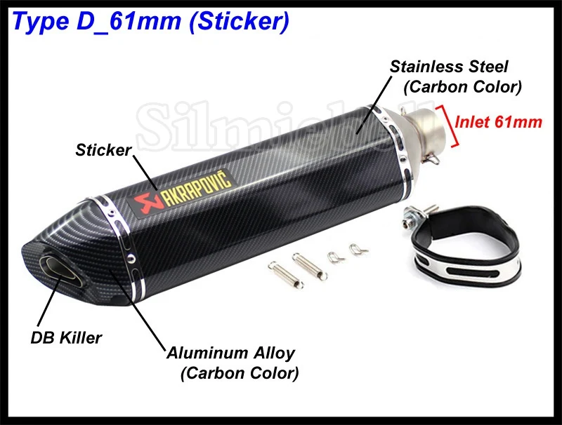 D-61mm (Sticker) Левая Правая сторона 570 мм Длина 51 мм вход Универсальный Akrapovic Мотоцикл выхлопная труба CB600 ER10N Z800 MT09 R1 R6 R15 FZ6N PCX125 - Цвет: D-61mm (Sticker)
