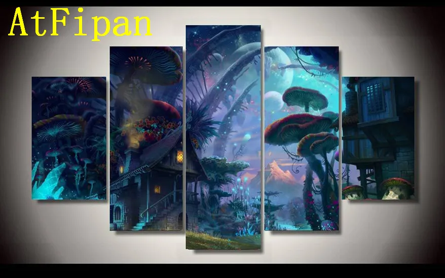 AtFipan Home Decor Canvas Painting Large HD Tiny World Fantasy Art Poster Modular Pictures Modern Wall For Living Room | Дом и сад