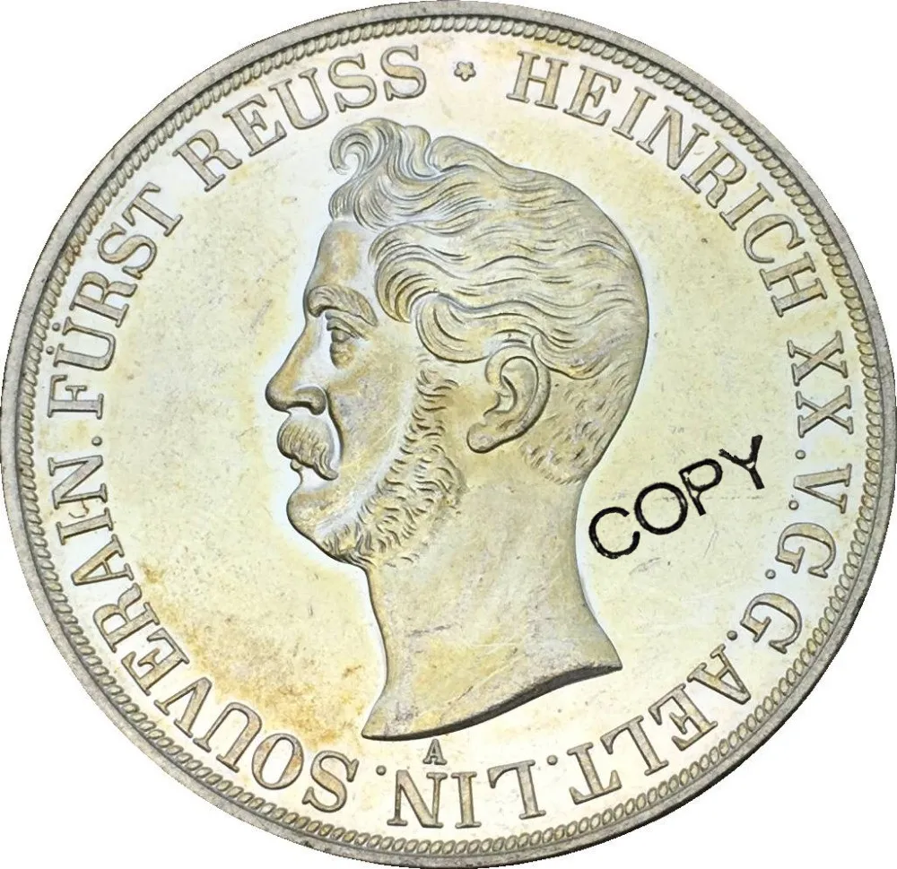 

Германские Штаты Reuss Obergreiz 2 thaler 3 1/2, гульден хайнрич ХХ 1841, латунные посеребренные копии монет, памятные монеты