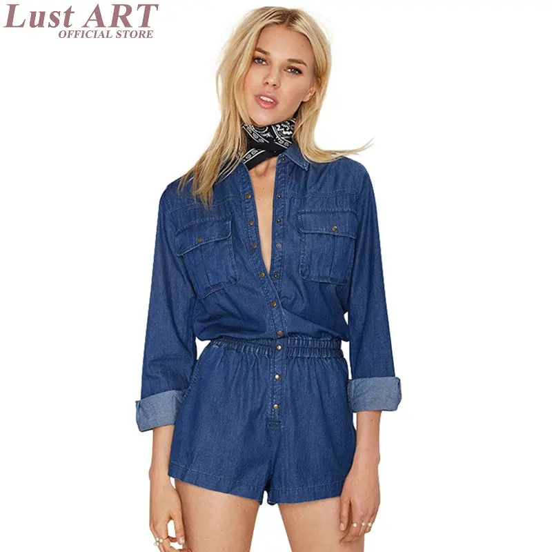 Джинсовый комбинезон шорты для женщин весна 2018 модный джинсовый боди и цельный