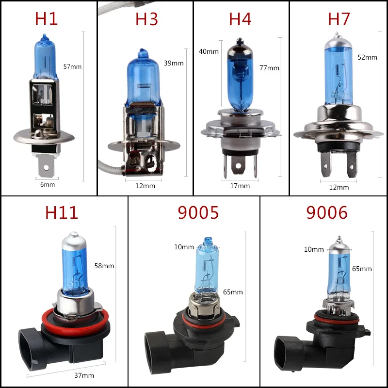 2 шт. H1 H3 H4 H7 Галогенные лампы H11 9005 HB3 9006 HB4 100 Вт 12 в 5000 К супер яркие Автомобильные фары Противотуманные фары дальнего света белый