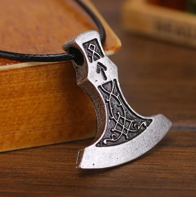 Vintage Nordic топор Perun тотемная подвеска Antique Silver Руна викингов Norse ожерелье