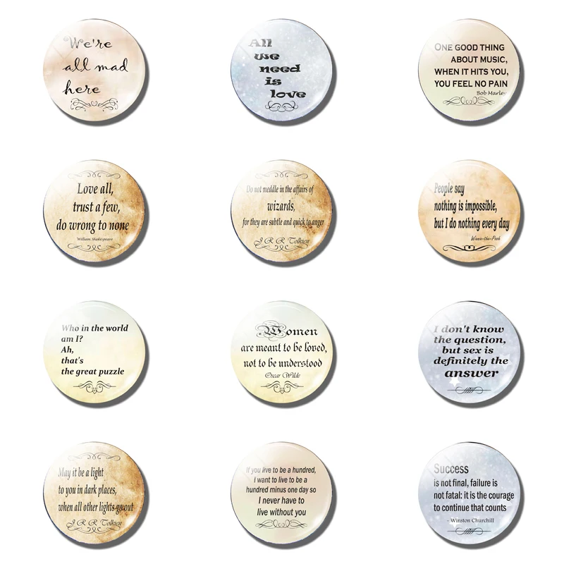 

12pcs Quotes 25 MM Fridge Magnet Wonderland quote Quote Lewis Carroll Glass Note Holder Magnetic Refrigerator Stickers Decor