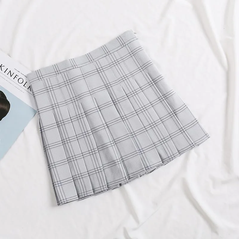 HELIAR Skirt Plaid Pleated A-line Mini Beach Korean Students High Waist 2019 Summer For Women | Женская одежда