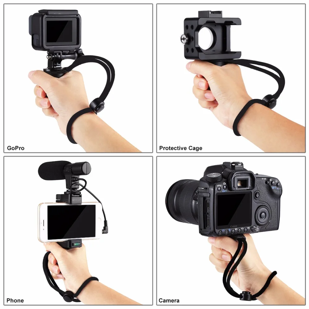 PULUZ F-Mount ручка для смартфона с ремешком на запястье, адаптер для крепления штатива и крепление для холодного башмака для светодиодного видео света и микроп