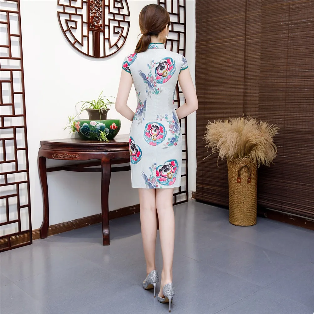Шанхай история короткий рукав Qipao длиной до колена китайское платье Весна Cheongsam