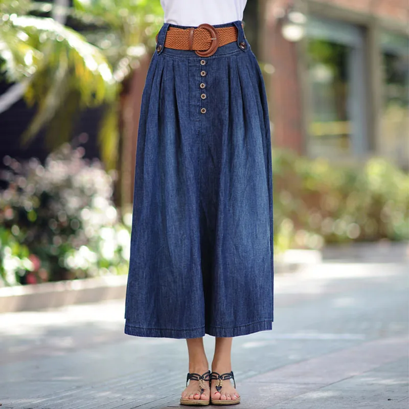 Voobuyla летние уличные стильные женские джинсовые юбки с высокой талией длинные в