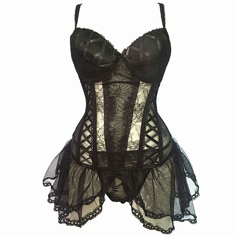 Black CINOON Sexy Bustier and Corset Women High Elastic Corset Female Solid Bustier Overbust Push Up Corset - Color: Black