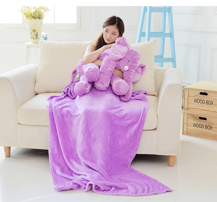 purple Ins/милый слон, подушка, плюшевая игрушка, кукла, одеяло, двойное использование, комфорт для ребенка, сопроводительное, Спящая кукла, покрывало для сна - Цвет: purple