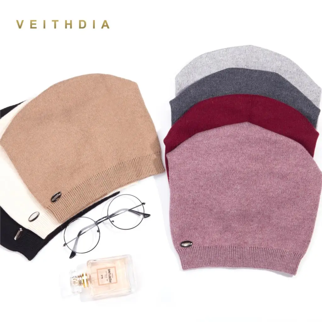 Женские вязаные шапки VEITHDIA Повседневные из шерсти высокого качества на осень и