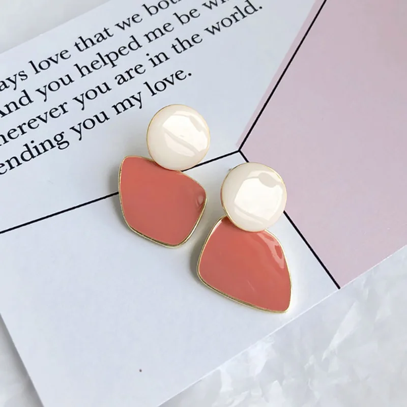 Carvejewl short geometric earrings unique Korea design hand made candy Color enamel glaze dangle for women girl jewelry | Украшения и