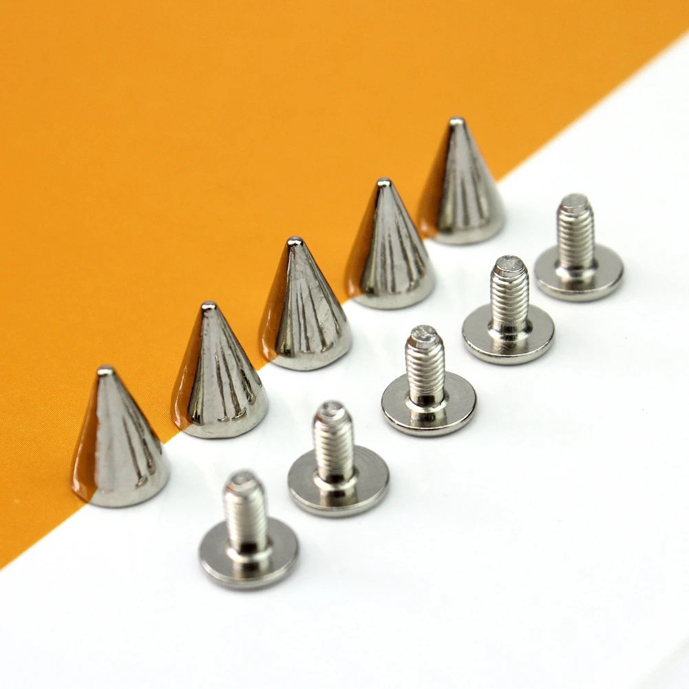 

100PCS 10mm Silver Spots Cone Screw Metal Studs Leathercraft Rivet Bullet Spikes