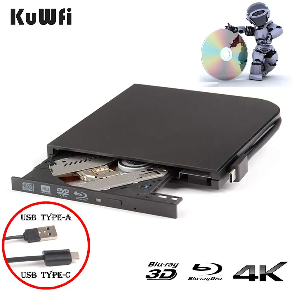 Внешний 4K 3D Blu Ray DVD привод портативный USB3.0 Type C горелка HD CD/DVD проигрыватель