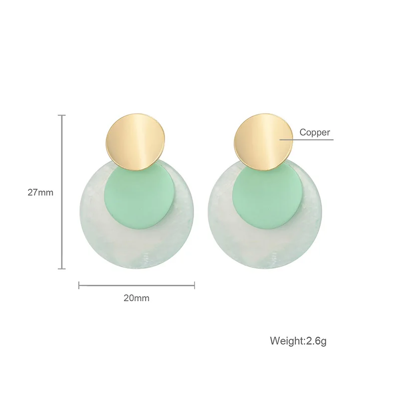 Женские круглые серьги подвески из полимера зеленого и белого цвета ювелирные