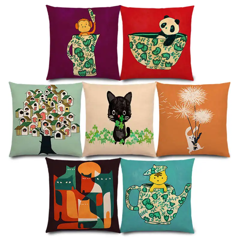 Новый Интересный Карикатурный Милый Животных Теплое Сердце Счастливые Дни Кошка Фламинго Пингвин Кролик Красочный Чехол Для Подушки Наволочка.