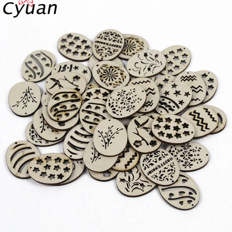 Cyuan 25 шт 4x3 см счастливые пасхальные яйца деревянное ремесло украшения для дома DIY