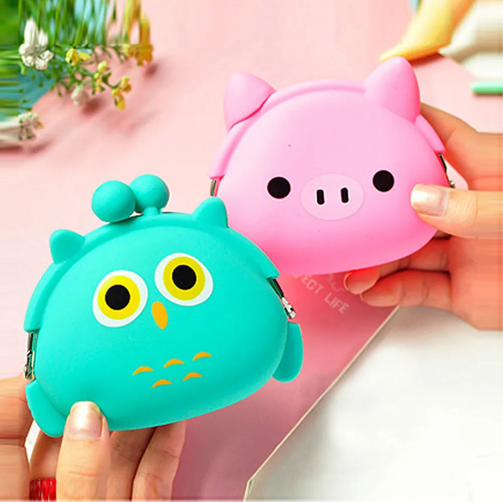 Милый кошелек, принт с героями мультфильмов Kawaii, Карамельный цвет силиконовый кошелек для монет желе мешочек для монет, ключей бумажник наушник для мобильного телефона коробка для хранения с карманом