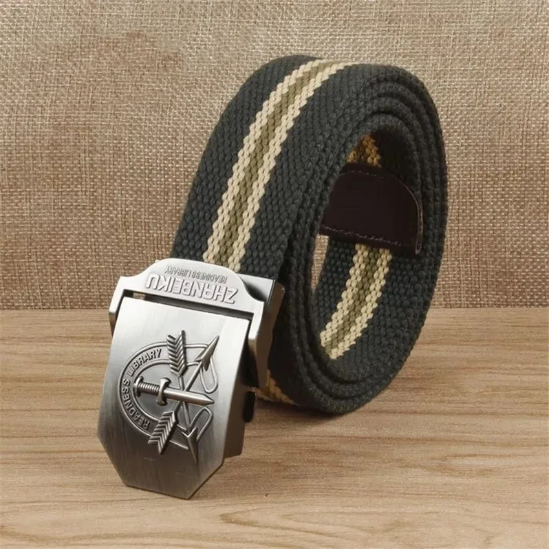 green stripe Повседневный модный пояс из парусины с тремя пряжками из сплава, толстый прочный холщовый ремень 4 мм - Цвет: green stripe