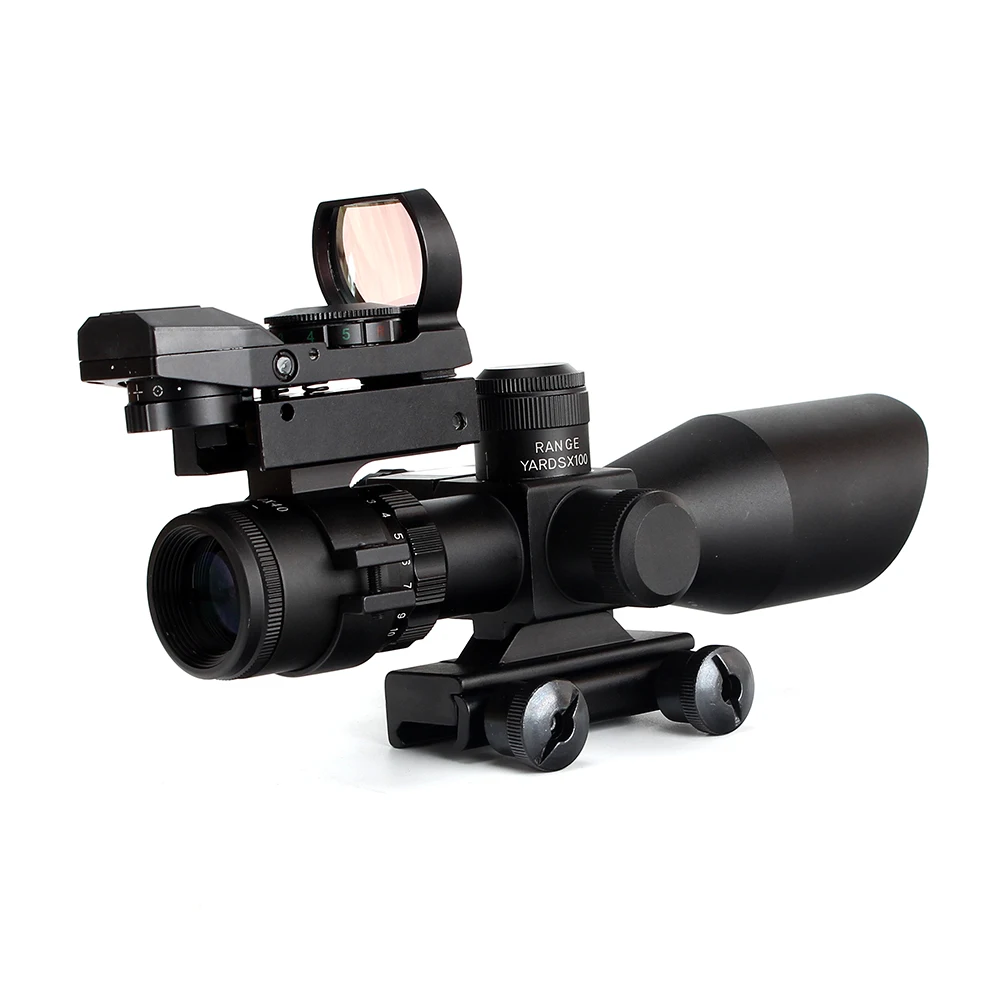 

ohhunt 2.5-10x40 Mildot Illuminated Reticle Rifle Scope Holographic 4 Reticle Dot Sight Red Laser Tactical Combo Riflescope