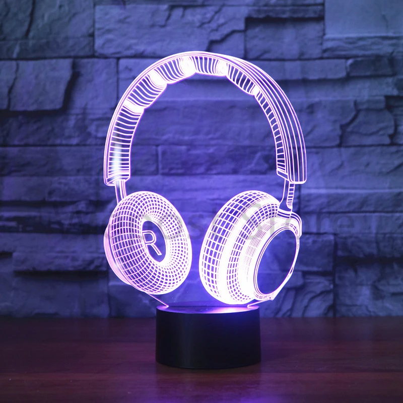 3D DJ наушники дизайн ночной лампы гарнитура для монитора музыки Ночной светильник