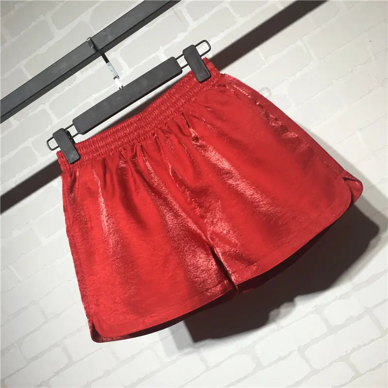 Red Новые женские шорты с широкими штанинами и высокой талией, женские повседневные пляжные шорты, черные/белые/зеленые мини шорты Mujer Q1251 - Цвет: Red