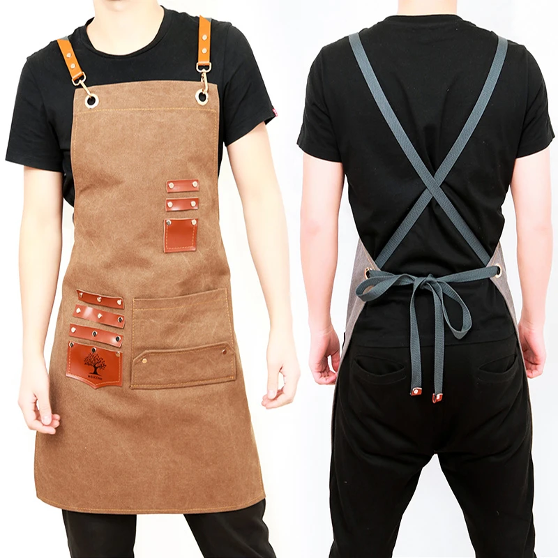 

Canvas Aprons for Women Men BBQ Senior Chef Bib Home Kitchen Apron Dress Barber Cafe Cleaning Cooking Waiter Custom logo Gift