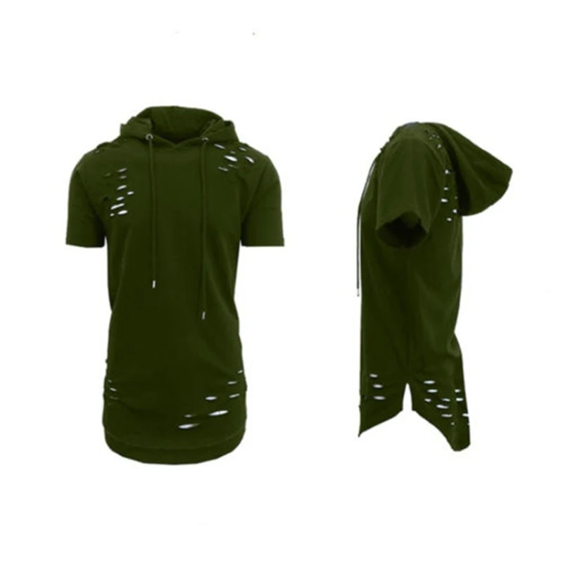 2018 Casual Men's Slim Fit O Neck Hooded Short Sleeve Muscle Hole Tee Shirts Solid T-shirt Tops T-Shirt | Женская одежда