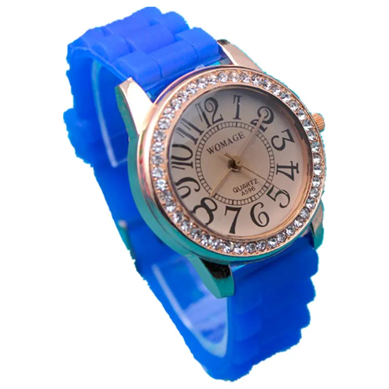 

2018 top womage brand luxury diamond Watch 10 colors Jelly silicone rubber band quartz fashion lady crystal watch for women gift