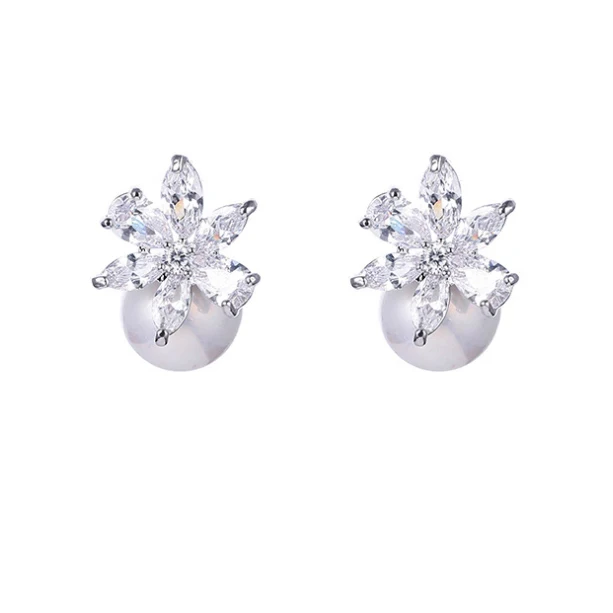 

High quality zircon pearl copper inlaid earrings plum leaf earrings