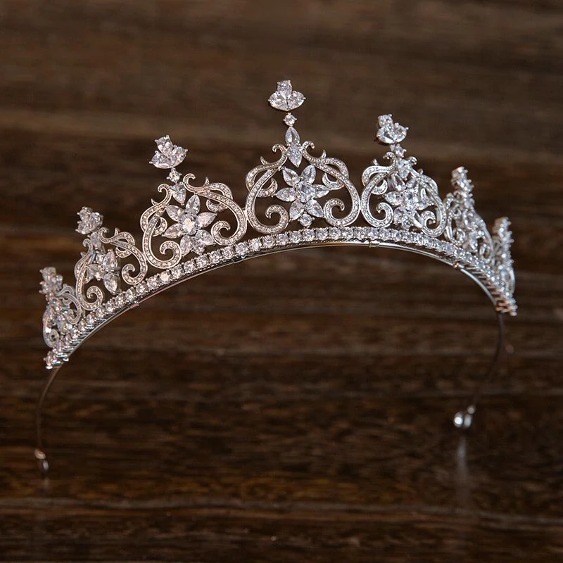 New Fashion Cubic Zirconia Tiara Crown Marquise-Cut Zircon Flower Headband Jewelry Wedding Bride Headdress Queen Headpiece Gifts | Украшения