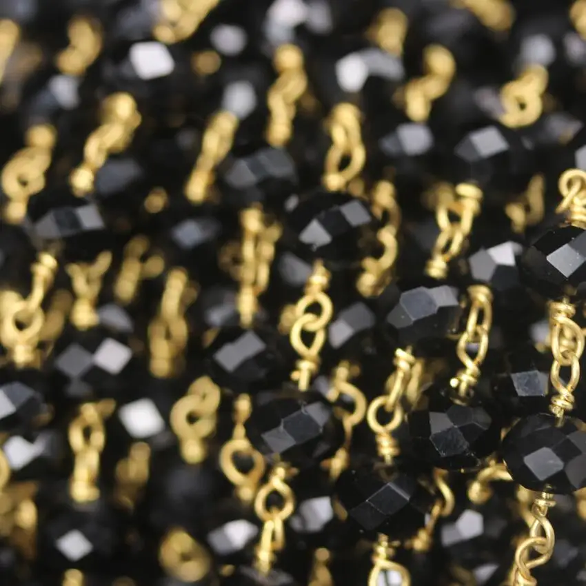 

5Meters 6x8mm Black Agate Color Glass Faceted Rondelle Bead Rosary Chian,Brass Wire Wrapped Beaded Chian DIY Necklace Findings