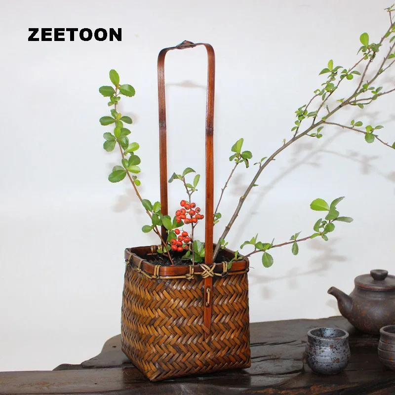 Zen Style Ikebana ручная работа Бамбуковая плетеная Цветочная корзина цветочный