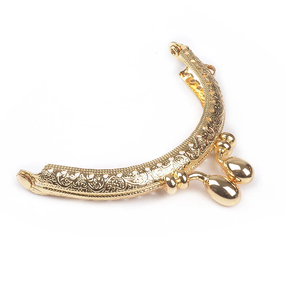 Gold 8.5cm Retro Round Metal Purse Frame Handle for Clutch Bag Coin Kiss Clasp Lock Antique Bronze Hardware Bag Accessory - Цвет: Gold