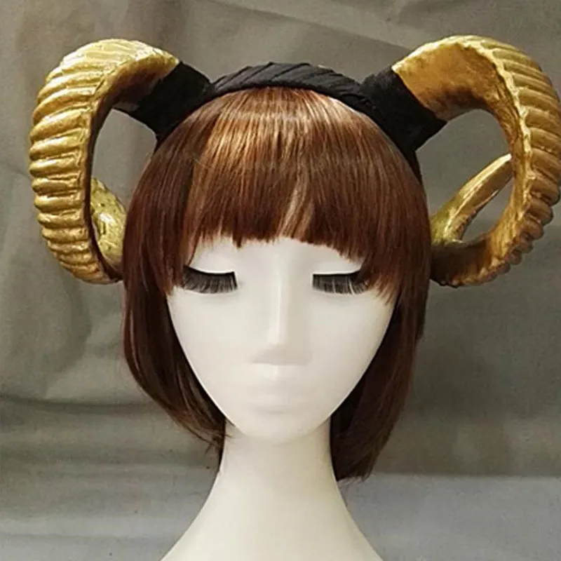 Gold Ручной работы: бараний рог оголовье Косплэй реквизит Hairband демон зла Головные Уборы Хэллоуин Готическая Лолита Хэллоуин Cos Головные уборы Подарок - Цвет: Gold