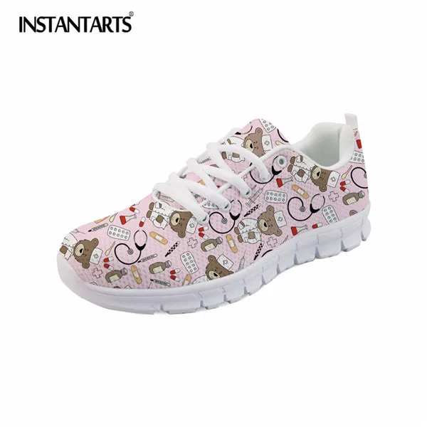 H10003AQ INSTANTARTS/Медицинские кроссовки для медсестры; для женщин; для молодых девушек; повседневная обувь на плоской подошве со шнуровкой; дышащая обувь для медсестры с принтом; женская обувь из сетчатого материала - Цвет: H10003AQ