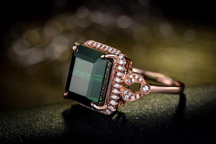 ZOCAI дизайн кольца Роскошные 7,0 CT настоящий зеленый турмалин кольцо настоящим 18К розовым золотом, 0. 25 карат бриллиантовое кольцо