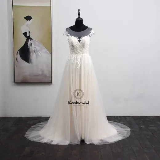 

Новинка, романтичные пляжные свадебные платья, элегантные фатиновые Свадебные платья с аппликацией и пуговицами на спине, лето 2020