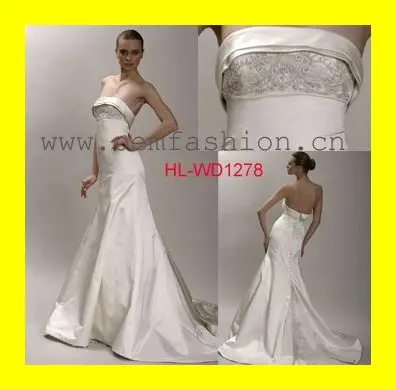 Fitted Wedding Dresses A-Line Floor-Length Embroidery Strapless Satin 2015 Free Shipping | Свадьбы и торжества